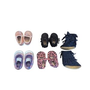 EUC girls 6-12 month shoe bundle old navy monkey feet moccasins glitter